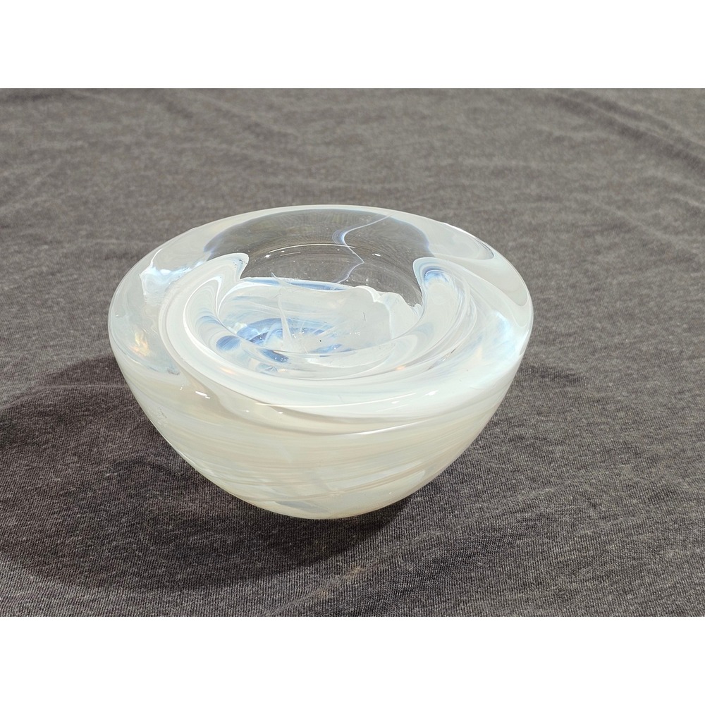Kosta Boda Cool Moon Anna Ehrner Art‎ Glass Bowl White Swirl Handblown Sweden